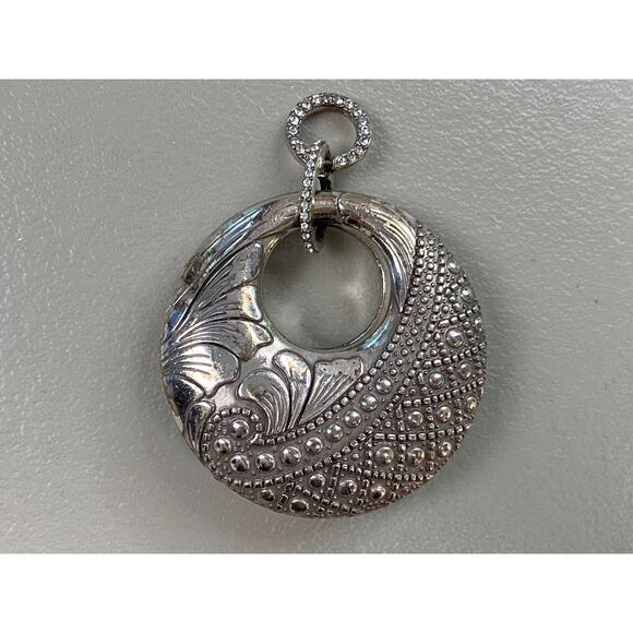 Brighton Reversible Pendant Silver Tone Rhinestone Chunky Statement Round Large - Picture 10 of 13